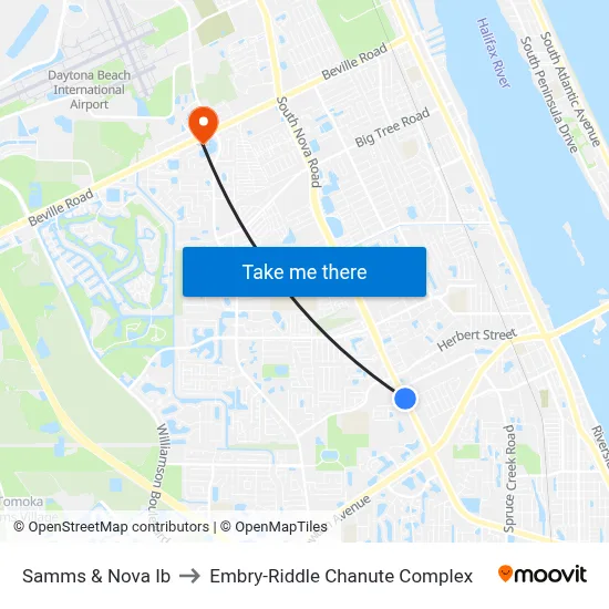 Samms & Nova Ib to Embry-Riddle Chanute Complex map