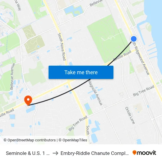 Seminole & U.S. 1 Ib to Embry-Riddle Chanute Complex map