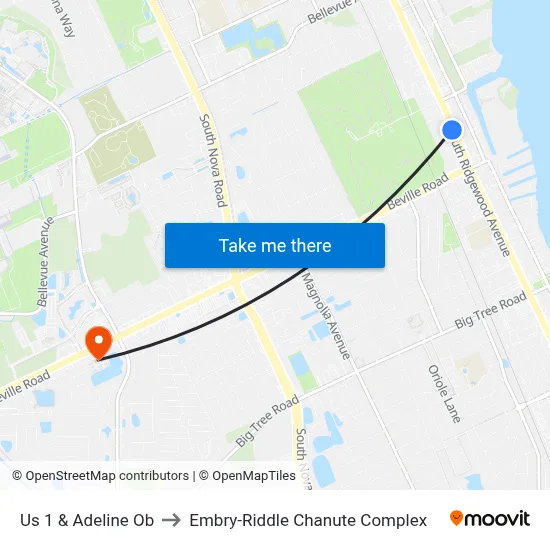 Us 1 & Adeline Ob to Embry-Riddle Chanute Complex map