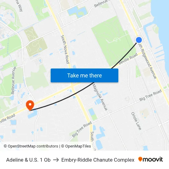 Adeline & U.S. 1 Ob to Embry-Riddle Chanute Complex map