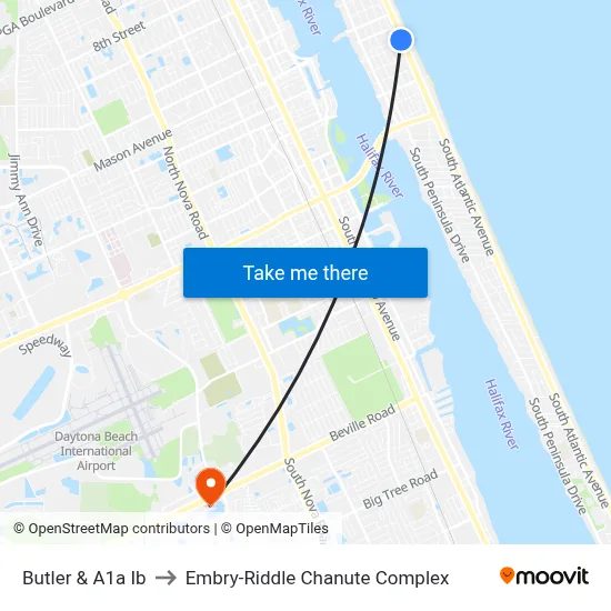Butler & A1a Ib to Embry-Riddle Chanute Complex map