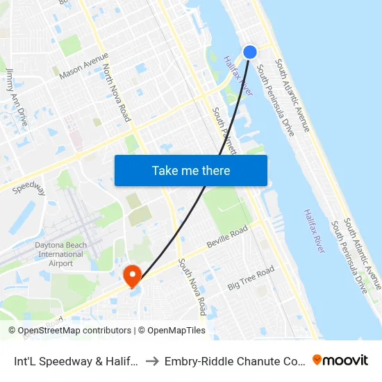 Int'L Speedway & Halifax Ob to Embry-Riddle Chanute Complex map