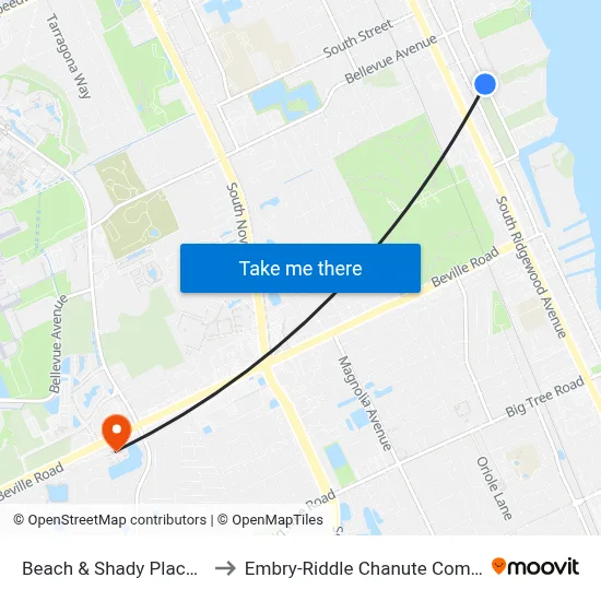 Beach & Shady Place Ob to Embry-Riddle Chanute Complex map