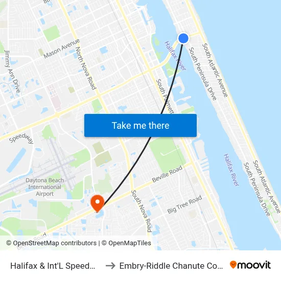 Halifax & Int'L Speedway Ib to Embry-Riddle Chanute Complex map