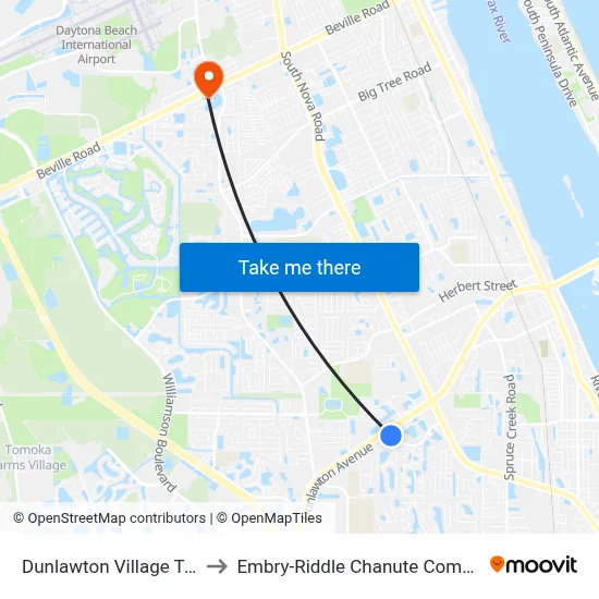 Dunlawton  Village Trail to Embry-Riddle Chanute Complex map