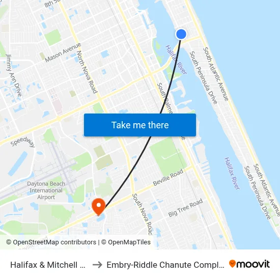 Halifax & Mitchell Ob to Embry-Riddle Chanute Complex map