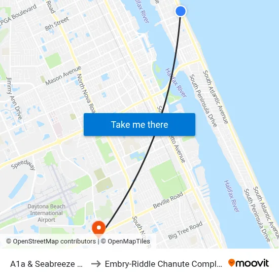 A1a & Seabreeze Ob to Embry-Riddle Chanute Complex map