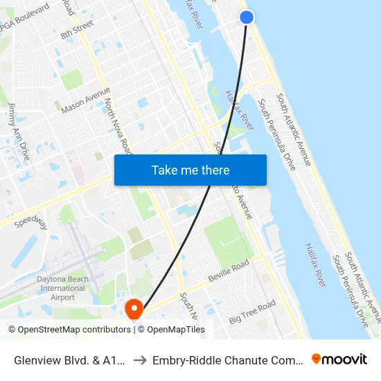 Glenview Blvd. &  A1a Ib to Embry-Riddle Chanute Complex map