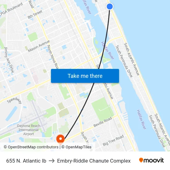 655 N. Atlantic Ib to Embry-Riddle Chanute Complex map