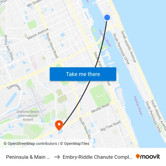 Peninsula & Main Sb to Embry-Riddle Chanute Complex map