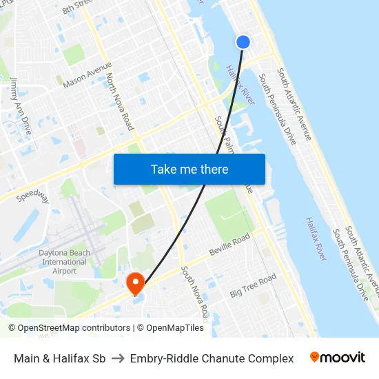 Main & Halifax Sb to Embry-Riddle Chanute Complex map