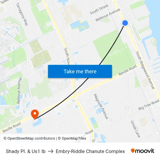 Shady Pl. & Us1 Ib to Embry-Riddle Chanute Complex map