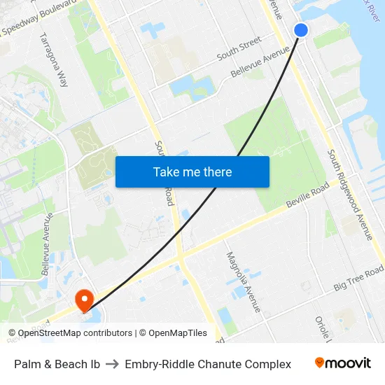 Palm & Beach Ib to Embry-Riddle Chanute Complex map
