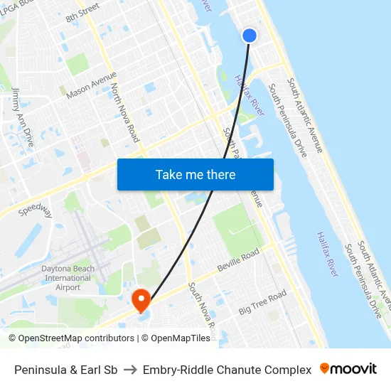 Peninsula & Earl Sb to Embry-Riddle Chanute Complex map