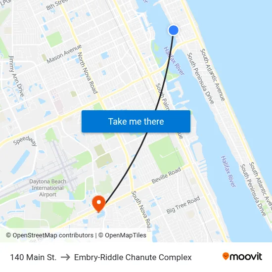 140 Main St. to Embry-Riddle Chanute Complex map