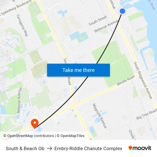 South & Beach Ob to Embry-Riddle Chanute Complex map
