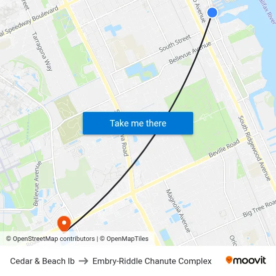 Cedar & Beach Ib to Embry-Riddle Chanute Complex map