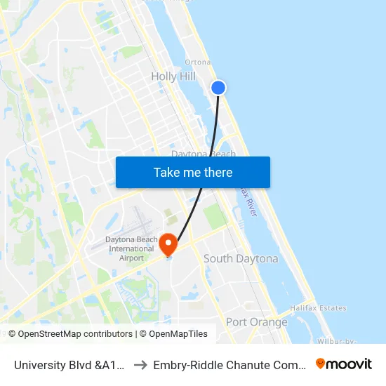 University Blvd &A1a Ib to Embry-Riddle Chanute Complex map