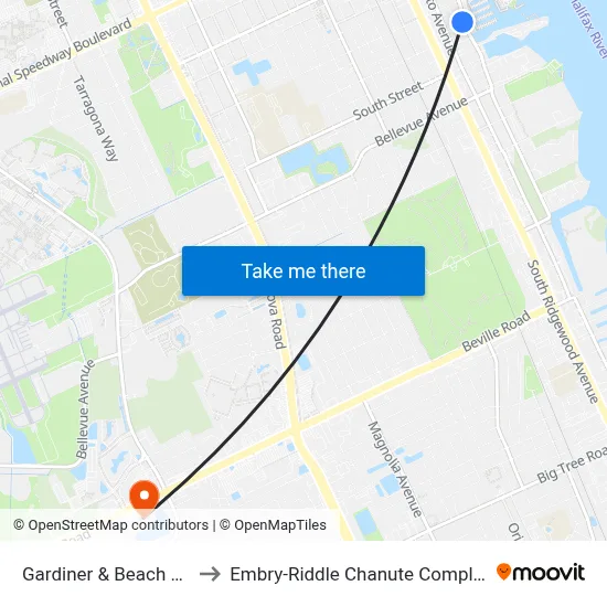 Gardiner & Beach Ob to Embry-Riddle Chanute Complex map