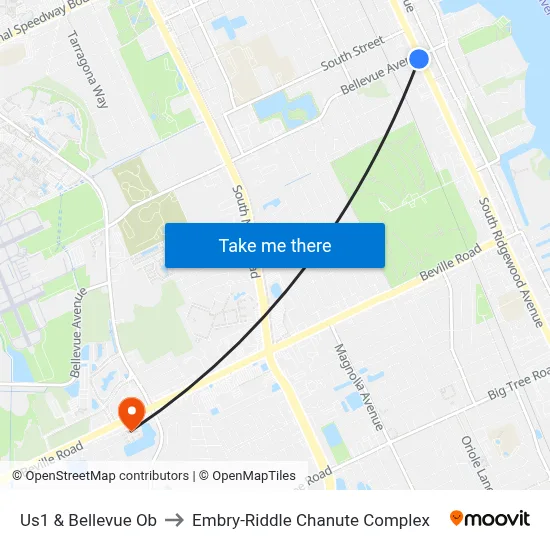 Us1 & Bellevue Ob to Embry-Riddle Chanute Complex map
