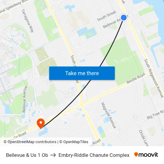 Bellevue & Us 1 Ob to Embry-Riddle Chanute Complex map