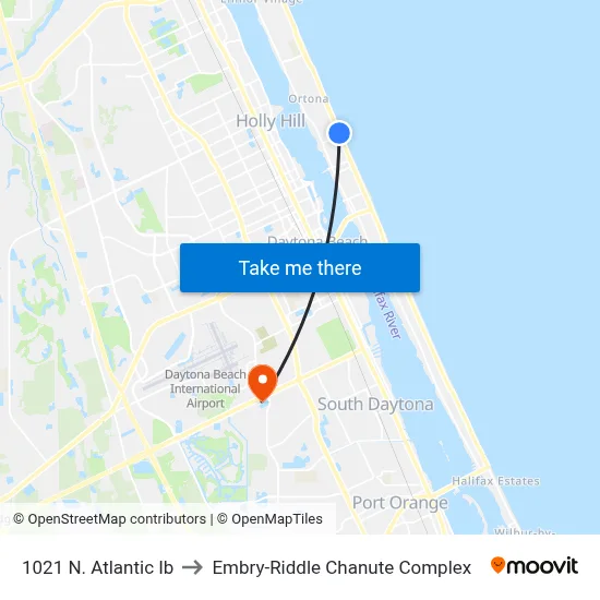 1021 N. Atlantic Ib to Embry-Riddle Chanute Complex map