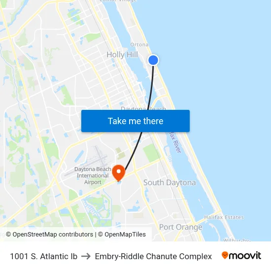 1001 S. Atlantic Ib to Embry-Riddle Chanute Complex map