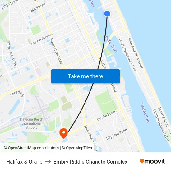Halifax & Ora Ib to Embry-Riddle Chanute Complex map