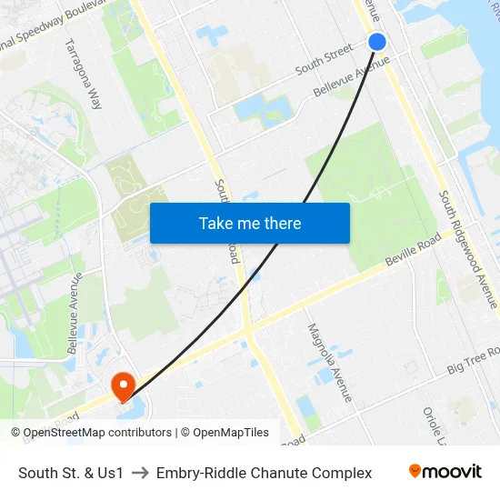 South St. & Us1 to Embry-Riddle Chanute Complex map