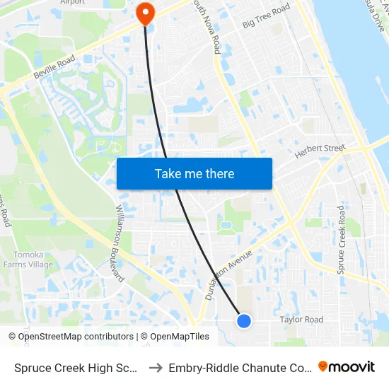 Spruce Creek High School Ib to Embry-Riddle Chanute Complex map