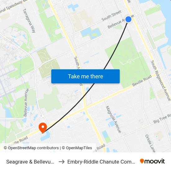 Seagrave & Bellevue Ib to Embry-Riddle Chanute Complex map