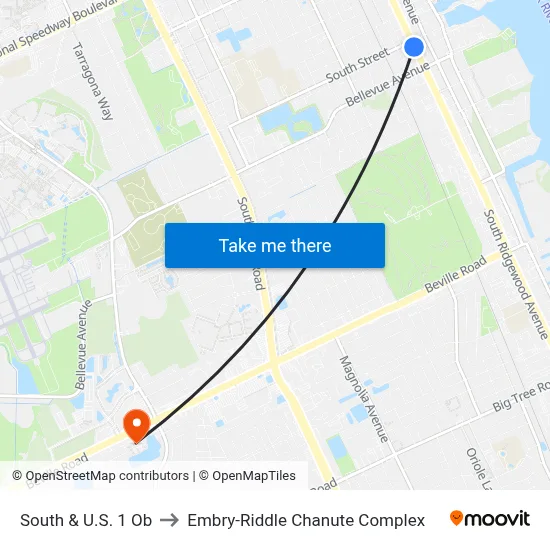 South & U.S. 1 Ob to Embry-Riddle Chanute Complex map