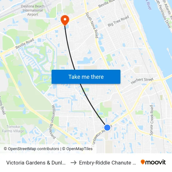 Victoria Gardens & Dunlawton Eb to Embry-Riddle Chanute Complex map
