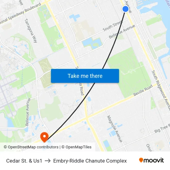 Cedar St. & Us1 to Embry-Riddle Chanute Complex map