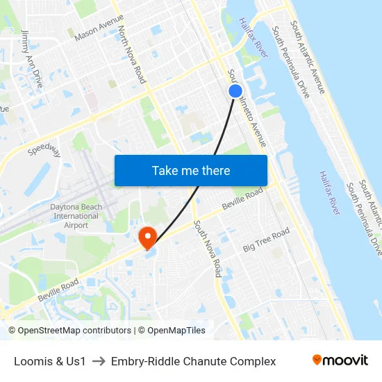 Loomis & Us1 to Embry-Riddle Chanute Complex map