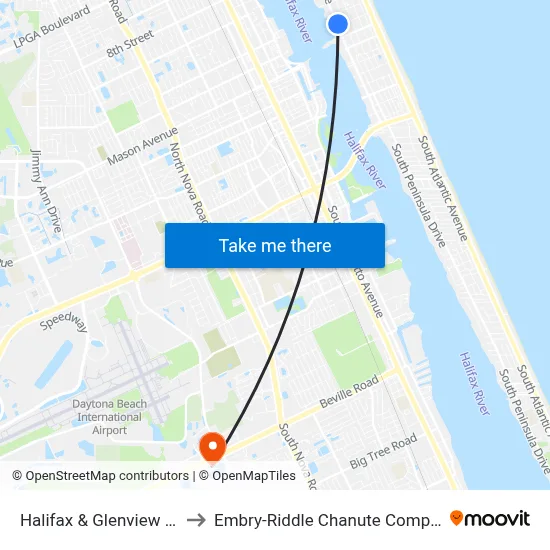 Halifax & Glenview Ob to Embry-Riddle Chanute Complex map