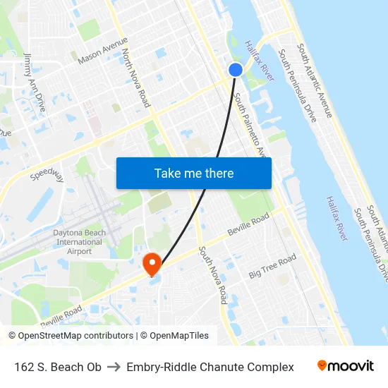 162 S. Beach Ob to Embry-Riddle Chanute Complex map