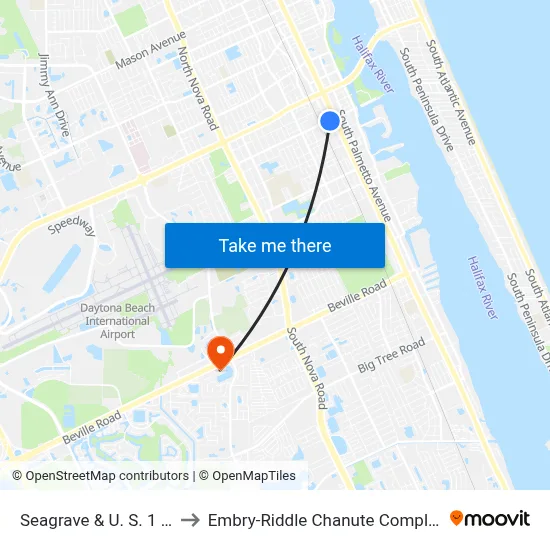 Seagrave & U. S. 1 Ib to Embry-Riddle Chanute Complex map