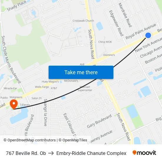 767 Beville Rd. Ob to Embry-Riddle Chanute Complex map