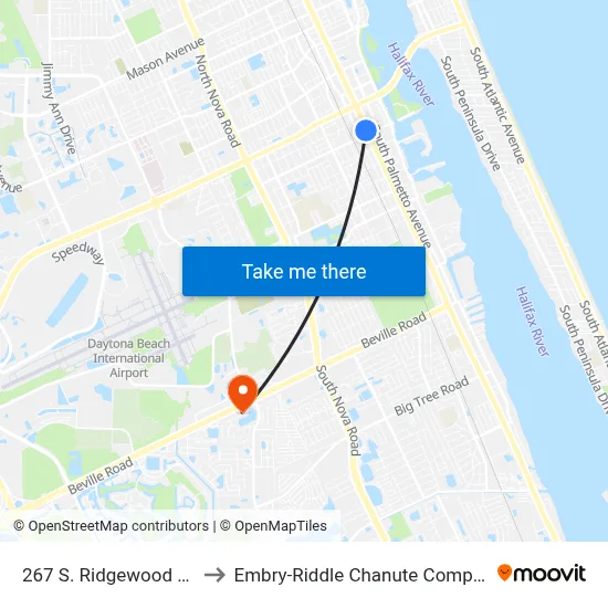 267 S. Ridgewood Ob to Embry-Riddle Chanute Complex map