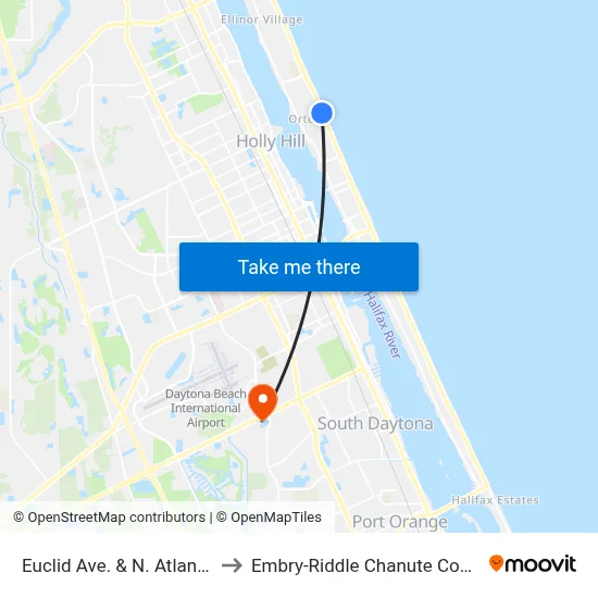 Euclid Ave. & N. Atlantic Ib to Embry-Riddle Chanute Complex map