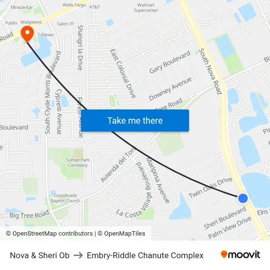 Nova & Sheri Ob to Embry-Riddle Chanute Complex map