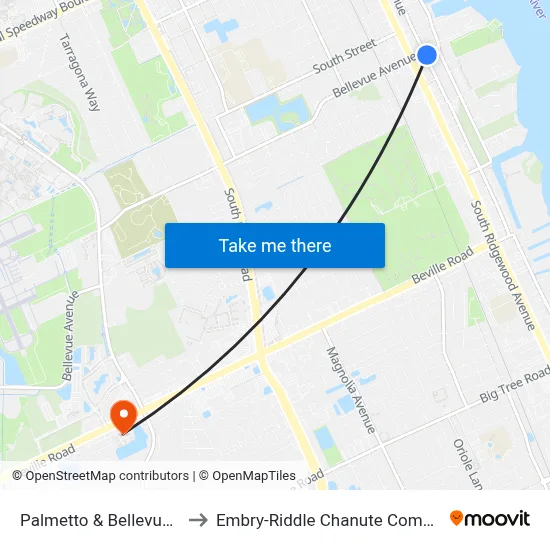 Palmetto & Bellevue Ib to Embry-Riddle Chanute Complex map