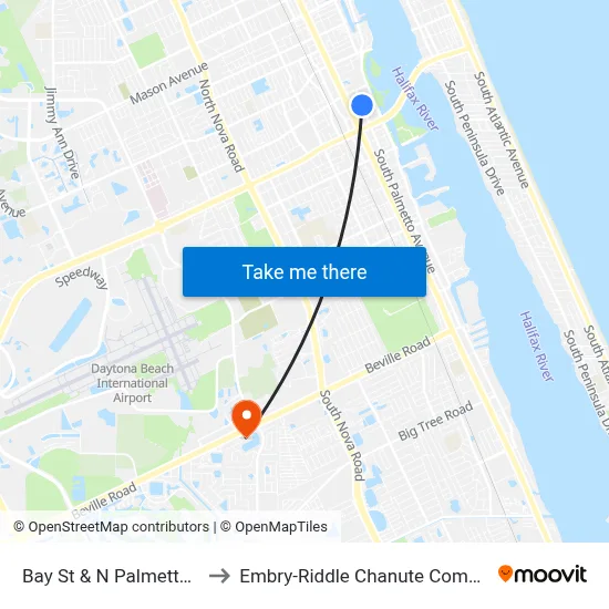 Bay St & N Palmetto  Ib to Embry-Riddle Chanute Complex map