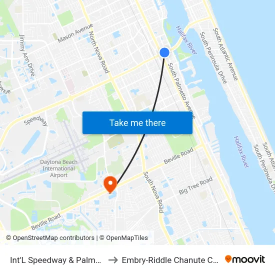 Int'L Speedway & Palmetto Ob to Embry-Riddle Chanute Complex map