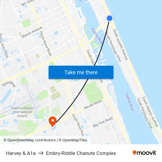Harvey & A1a to Embry-Riddle Chanute Complex map