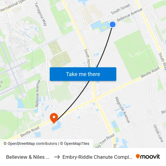 Belleview & Niles Ob to Embry-Riddle Chanute Complex map