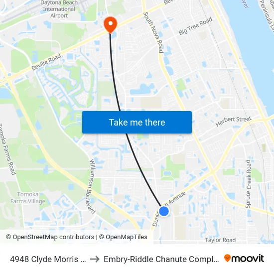 4948 Clyde Morris Ib to Embry-Riddle Chanute Complex map