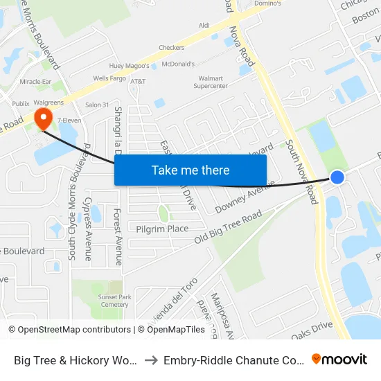 Big Tree & Hickory Wood Eb to Embry-Riddle Chanute Complex map