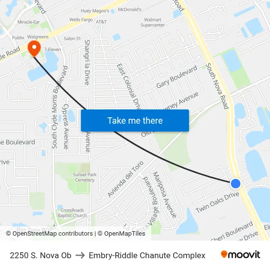 2250 S. Nova Ob to Embry-Riddle Chanute Complex map